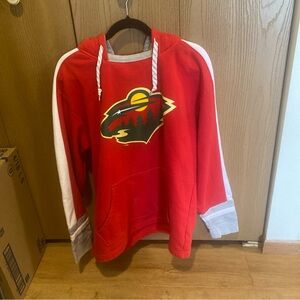 Champion Red Hoodie with White Sleeve Stripes